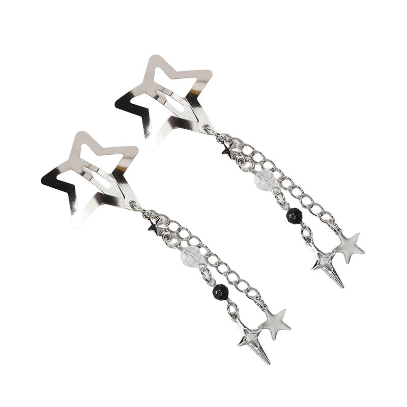 Y2K Sweet Cute Star Fringe Pendent Hair Clip Hairpin For Women Girls Punk Metal Pentagram BB Clips Barrettes Hair Accessories