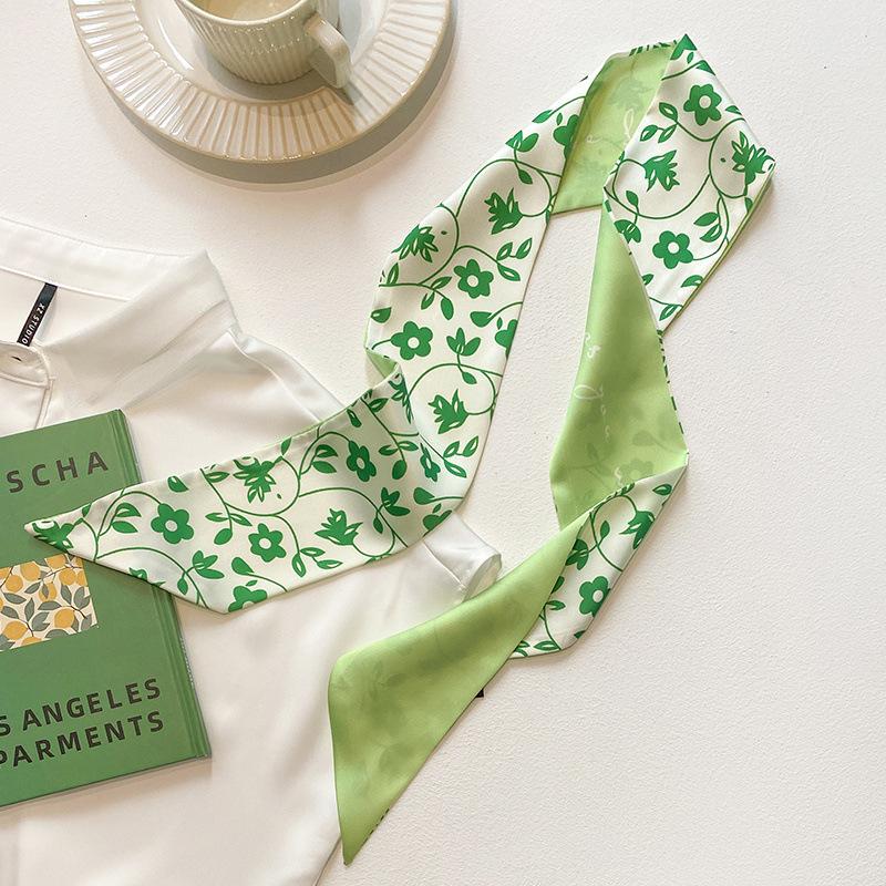Beliebter Schmaler Seidenschal Seiden-Haarband Damen Frühling Haar Handtasche Handgelenk Bandana Foulard Schleifen Schals Haarschmuck