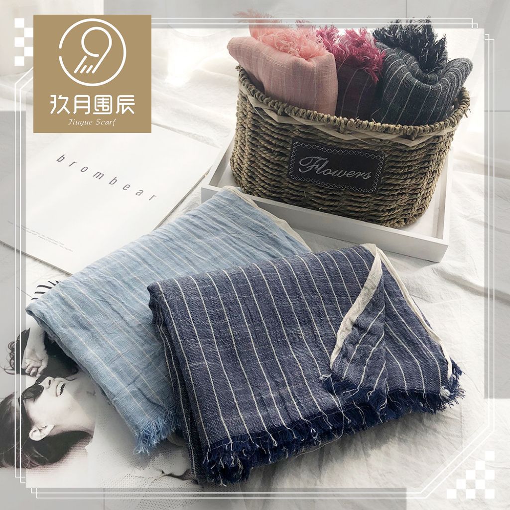 

Cotton and linen scarf women s autumn and winter new striped pleated minimalist men s scarf 190cm*75cm чорний