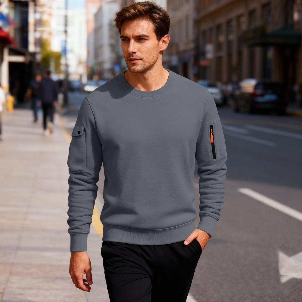 Men'S Fleece Round Neck Pullover With Fleece Solid Color Hoodie And Fleece Fleece Fleece Jacket