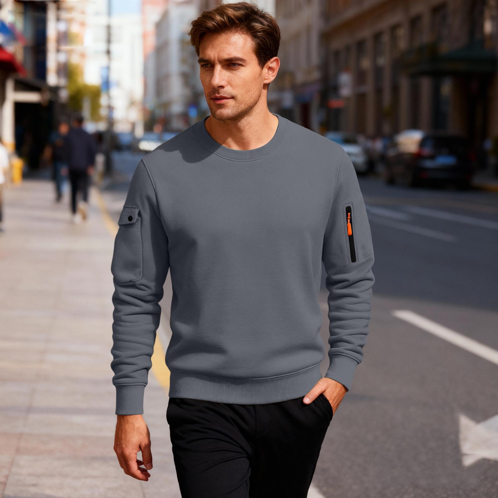 

Men S Fleece Round Neck Pullover With Fleece Solid Color Hoodie And Fleece Fleece Fleece Jacket XXXL