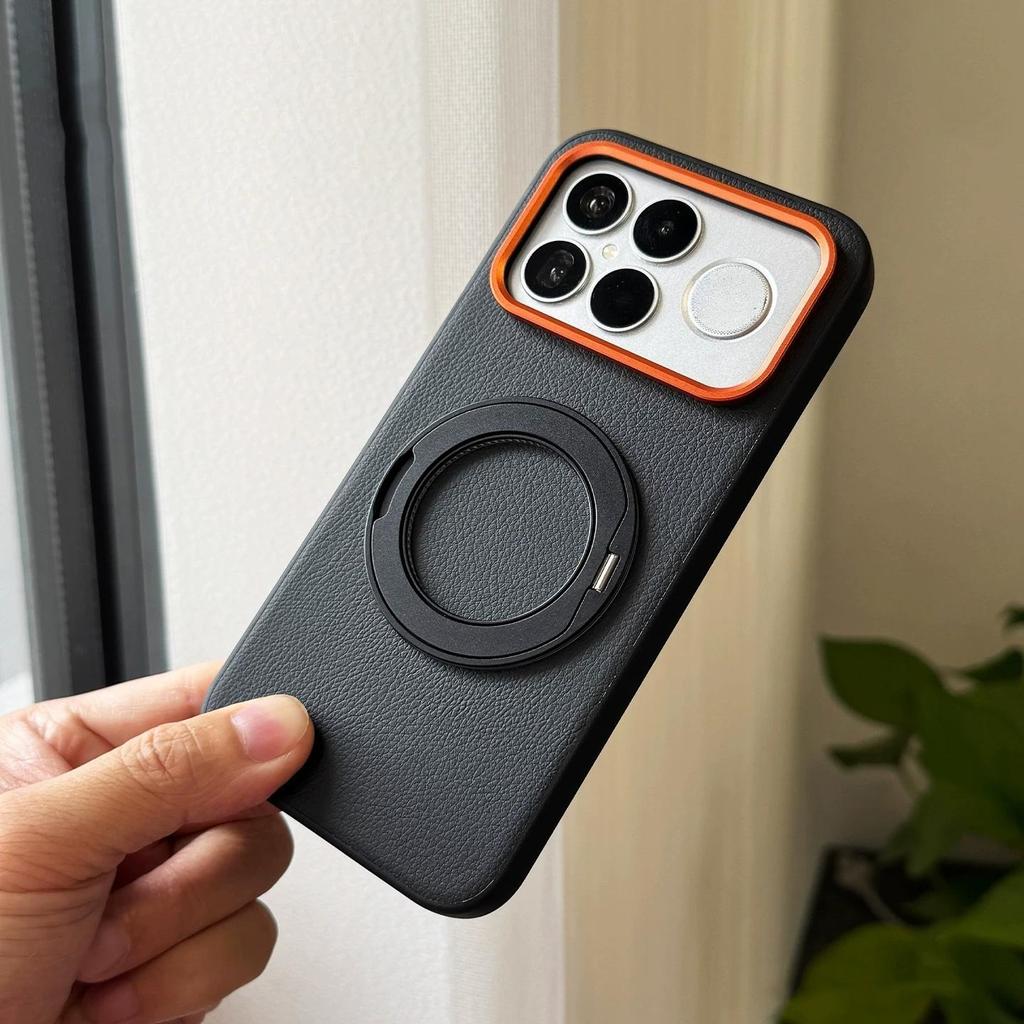 Business 360 Rotierender Ringständer PU-Leder Magnetische Handy-Schutzhülle für Xiaomi POCO F9 Ultra F9 Pro F8 Halter Kabelloses Laden Schutzabdeckung