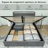 Storage Bed 140 X 190 Cm with LED Lighting, Adjustable Headboard, Double Bed Frame, Wooden Slatted Base, Grey