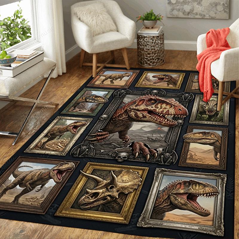 Dinosaur Collection Pattern Rug Floor Mat for Living Room or Bedroom Soft and Comfortable Carpet a Gift for Birthday and Holiday.