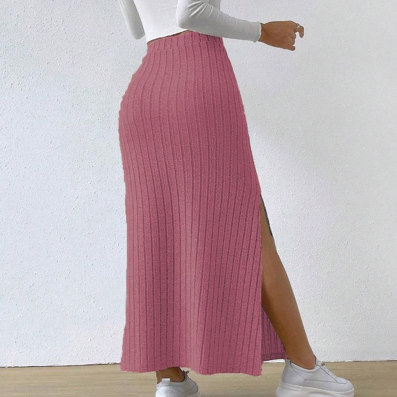Spring Summer Side Split Slim Fit Knitted Skirt Women Solid Elegant High Waist Skirts Female Fashion Casual Office Lady Skirt 24147