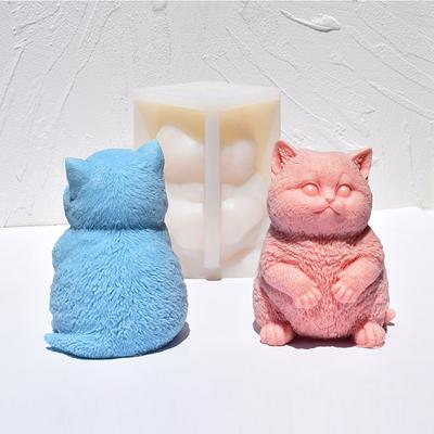 3D Fat Cat Aromatherapy Candle Silicone Mold Diy Kitten Plaster Artwork Animal Resin Cement Clay Mould Hand Soap Making Tool
