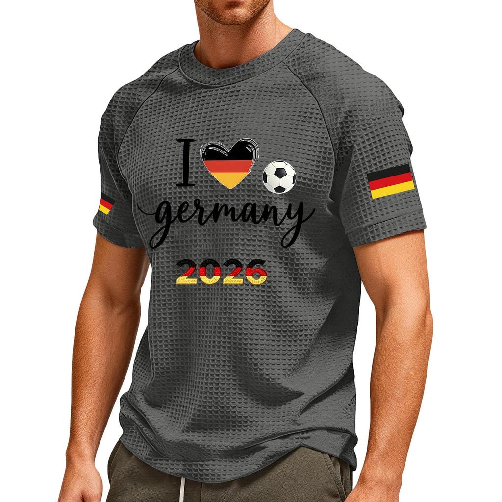 Men's German Soccer Printed T-Shirt - Breathable V-Neck Short Sleeve Top for Soccer Fans