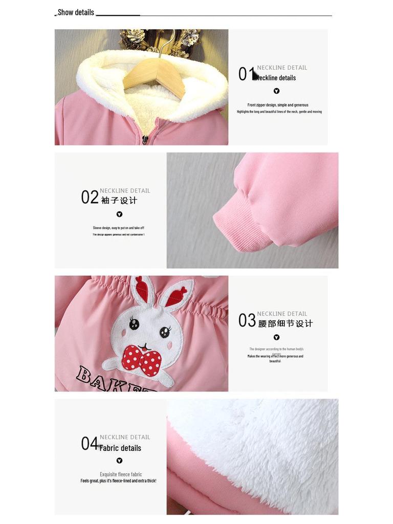 2025 Girls' Fleece-Lined Parka: Trendy Autumn/Winter Cotton-Padded Jacket