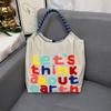Borsa a Spalla Grande in Nylon Ecologico Ricamata con Cane Shar Pei