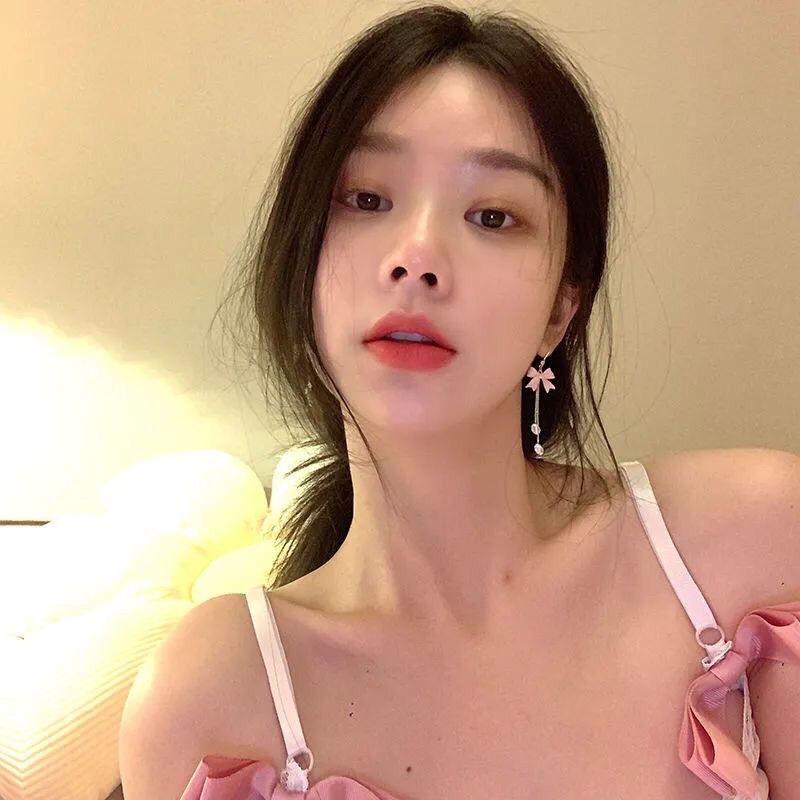 Fashionable Pink Bow Zircon Tassel Pendant For Women's Party Jewelry Earrings