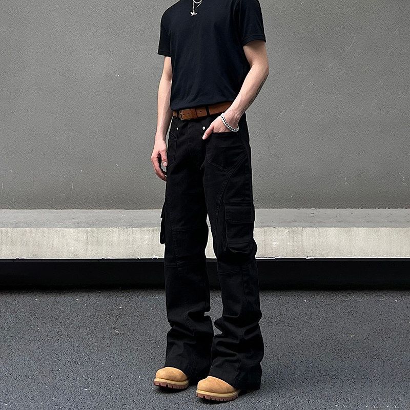 Blaexit American Retro Vibe Camouflage Cargo Pants with Multiple Pockets, Straight-Leg, Slim-Fit, Slightly Flared Design Casual Pants