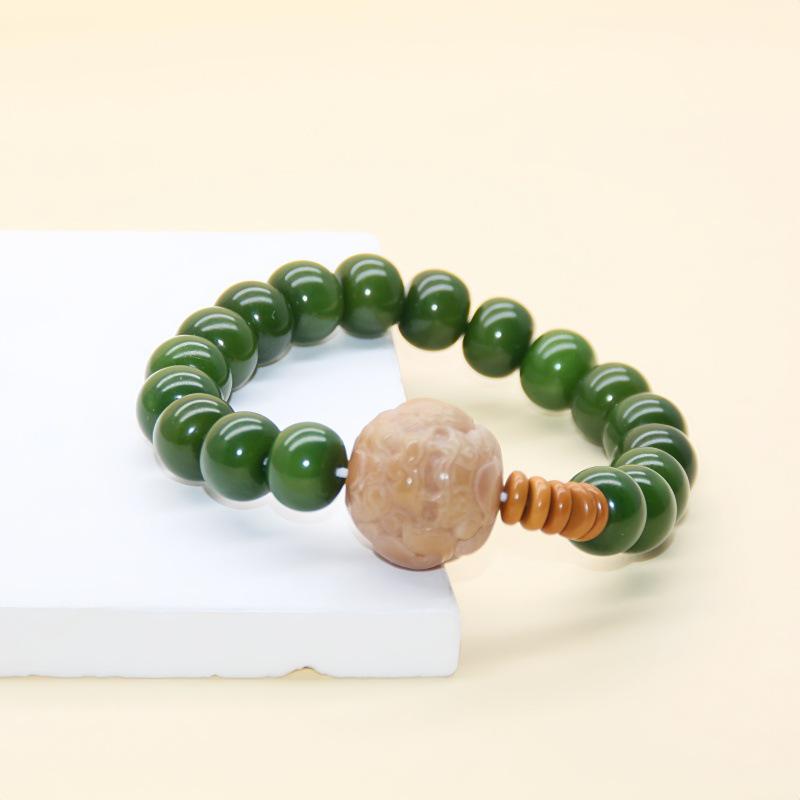 Natural White & Creamy Yellow Jade Bodhi Root Double-Strand Bracelet - New Chinese Design for Women
