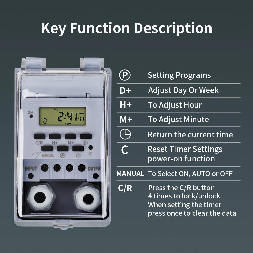 TNCE 30A Timer Switch Waterproof 220V time controller set to seconds 32 groups of timer on and off for light water pump3