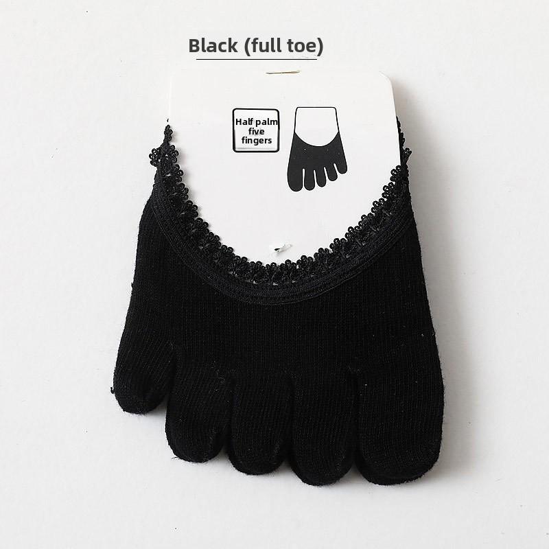 

New Lace Lace Five-finger Socks Summer Thin Shallow Mouth Invisible Sole Pad High Heels Anti-wear Half Socks One size