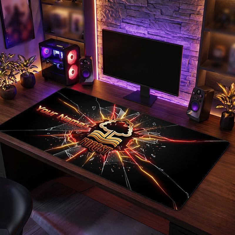 Nottingham Forest Custom Large Mouse Pad, Personalized Name Text Print, Football Logo Non‑Slip Desk Mat Gaming Gift