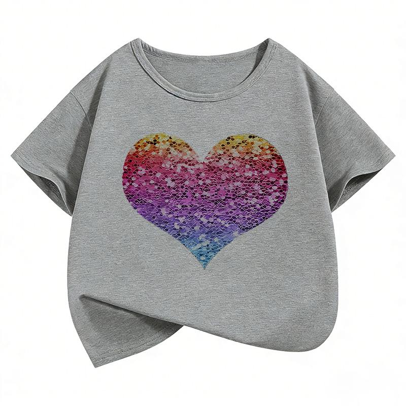Colorful Love Heart Short Sleeve T Shirts Y2k Kids Children's T-shirt Boys Girls Summer Spring Casual Top Tee Shirt