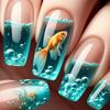 24-Piece Blue-Toned Goldfish Dream Press-On Nails - Medium-Length, Glossy Fashion
