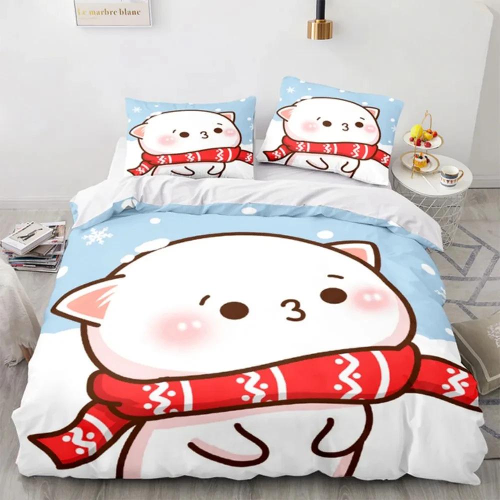 3D Cartoon Lovely Peach Cat Bedding Set Boys Girls Twin Queen Size Duvet Cover Pillowcase Bed Kids Adult Fashion Home Textiles