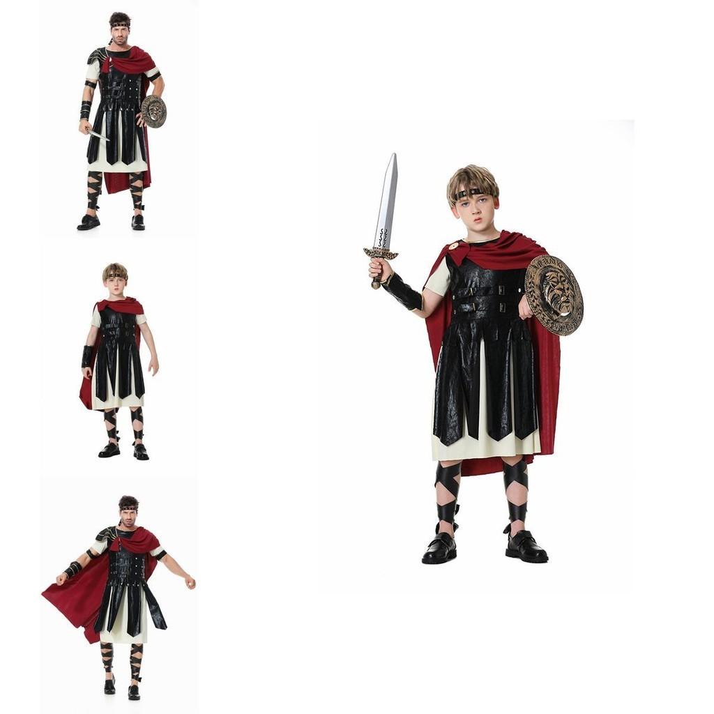 Festa de Fantasia de Halloween Roupa de Família Fantasia de Cavaleiro Soldado Adulto Masculino Cosplay Vestir-se, Personagens de Guerreiro Romano)