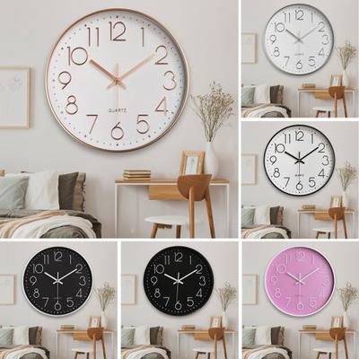 8 Inch Silent Wall Clock Embossed Scale Round Dial Pointer Display Battery Powered Accurate Timekeeper Plastic Quartz Wall Clock Bedroom Decor