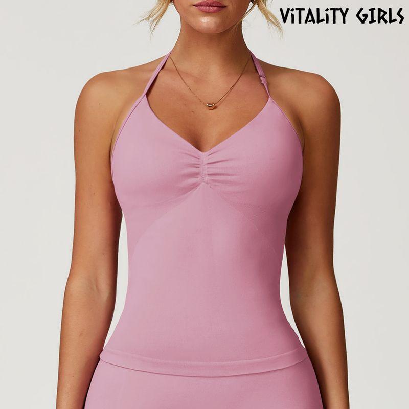 

Vitality Girls Hanging Neck Yoga Exercise Vest Women s Belt Chest Pad Beauty Back Breathable Tight Workout Clothes Top Smoke purple powder L