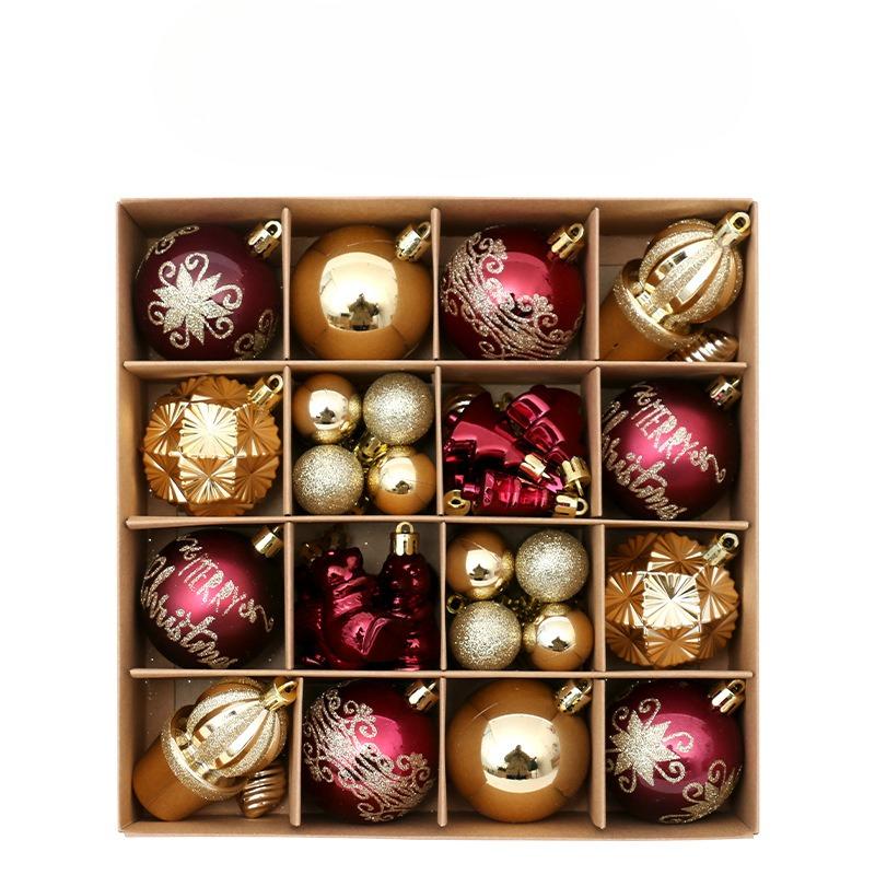 Christmas Decorations: 42 Painted Christmas Balls Set, Christmas Tree Ornaments Red wine with golden