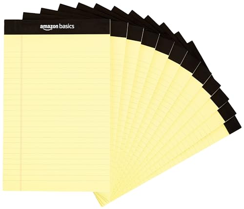 Amazon Basics Fine-ruled Notebook, 13 x 20 cm, Yellow, 50 sheets, 12-pack
