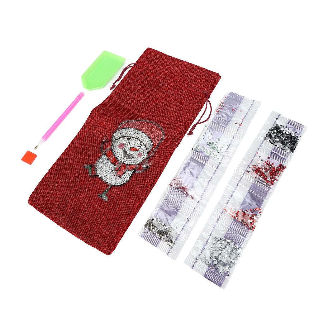 Drawstring Wine Bag Portable Burlap Rhinestone Painting Pattern Durable Burlap Wine Gift Bags