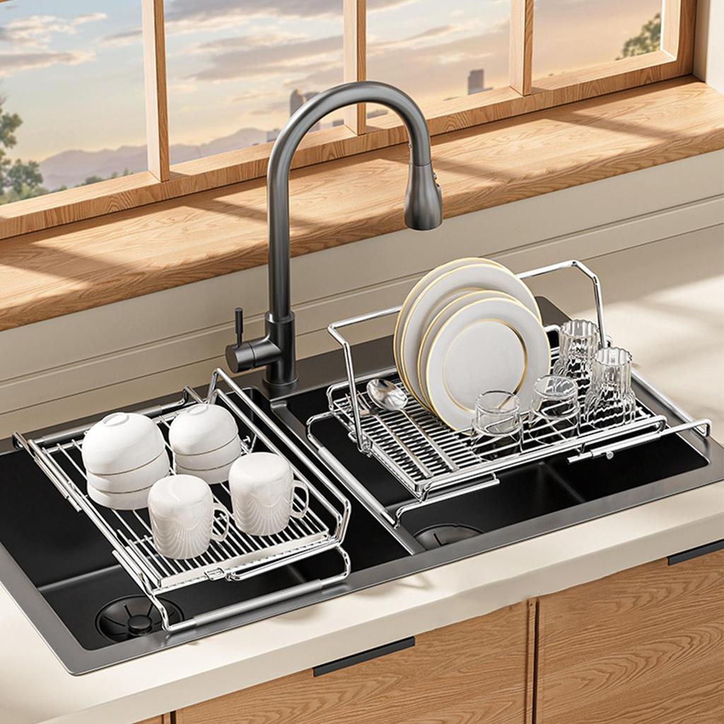 Telescopic Water Trough Drainage Frame Over Sink Drying Rack Expandable Stainless Steel Dish Holder Stink Drainer Rack