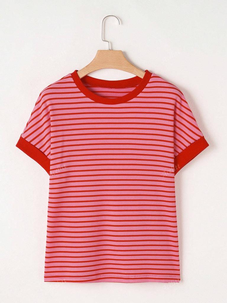 European and American TikTok Summer New Women's Casual Round Neck Splicing Short-sleeved Top T-shirt
