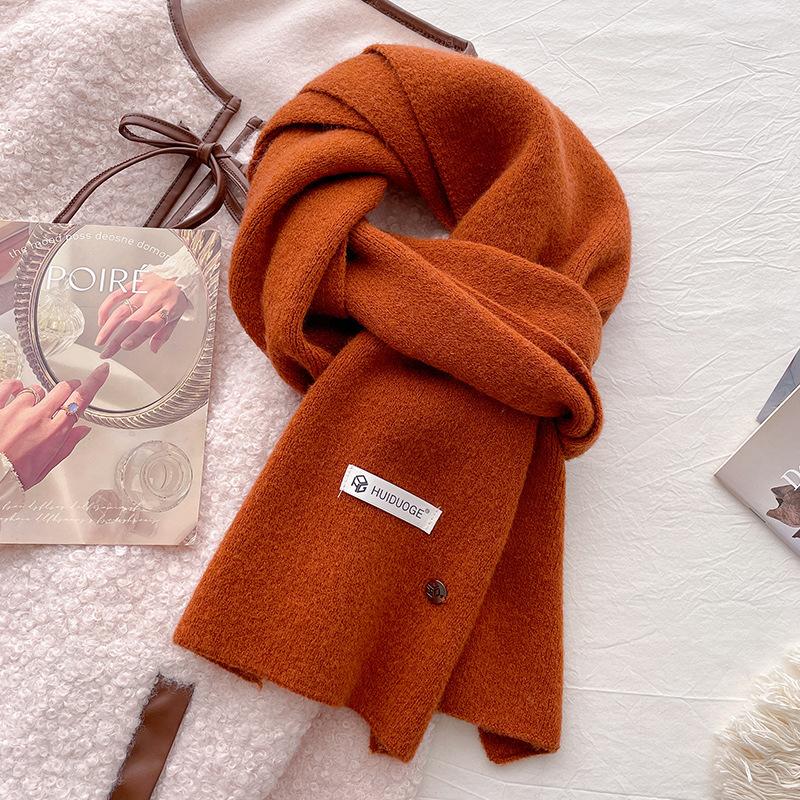 

Шерстяной серый однотонный шарф женский осенне-зимний атмосферный универсальный вязаный мягкий восковой шарф подарок для пары оранжевый