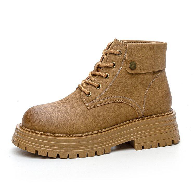 thick-soled thick-heeled flip-top frosted leather Martin boots women's boots 2025 new British style recreational locomotive medium boots short boots