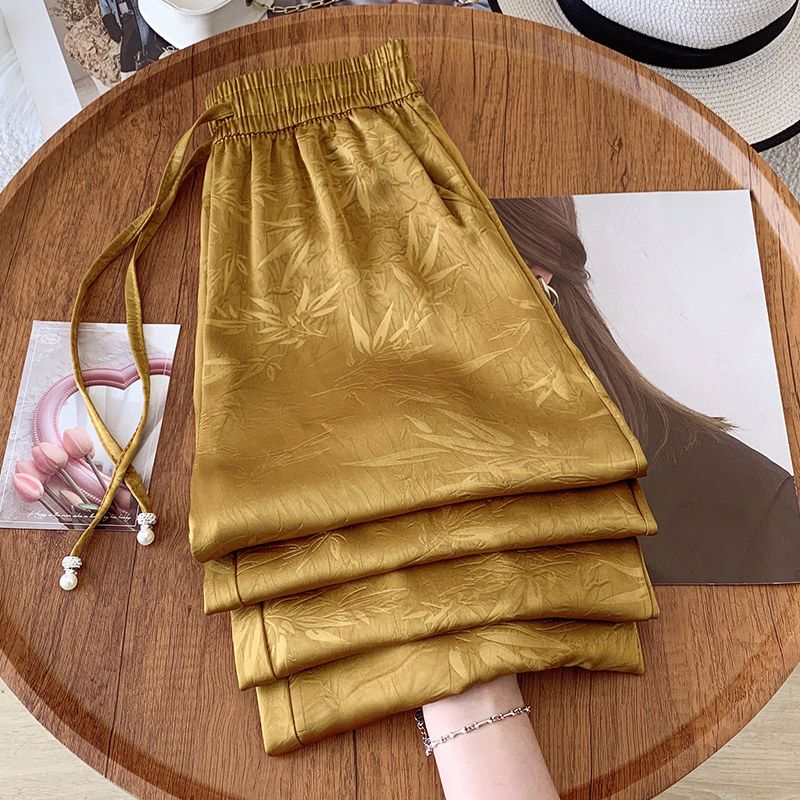 Acetate Magic Pants for Women with National Style Print, Narrow Wide-Leg Pants, 2026 Spring/Summer New High-Waisted Slimming Drapey Cool Pants