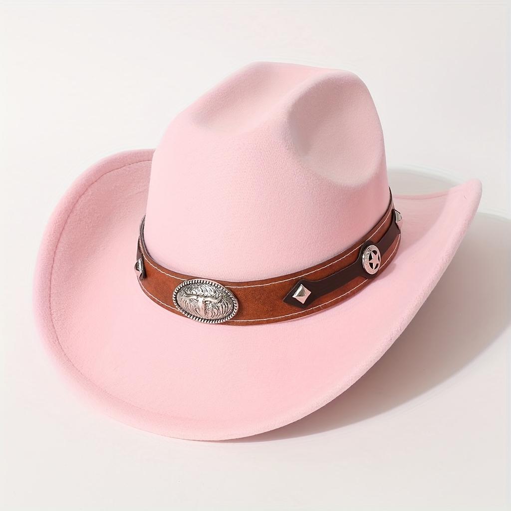 Hat Wool with Rivets for Men Women Western Party Shaped Hat