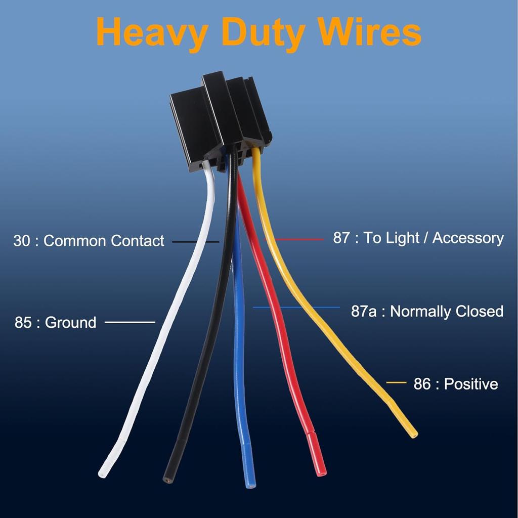 2pcs Car Relay with Harness 12V 40A 5 Pin SPST Harness Sockets with Color-Labeled Wires for Automotive Truck Van Motorcycle Boat Relays 5