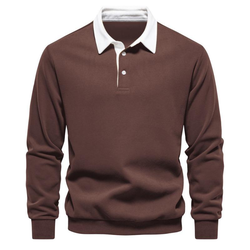 Men's Collared Pullover Sweatshirt, Loose Fit Color Block Cotton Sweatshirt, Ribbed Cuffs Casual Spring Fall Top