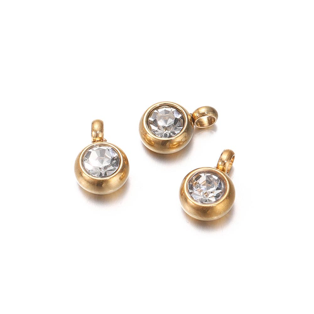 10Pcs 6mm Stainless Steel Birthstone Necklace Pendant Jewelry Making Rhinestone Charms For Women Earrings DIY Accessories Gift