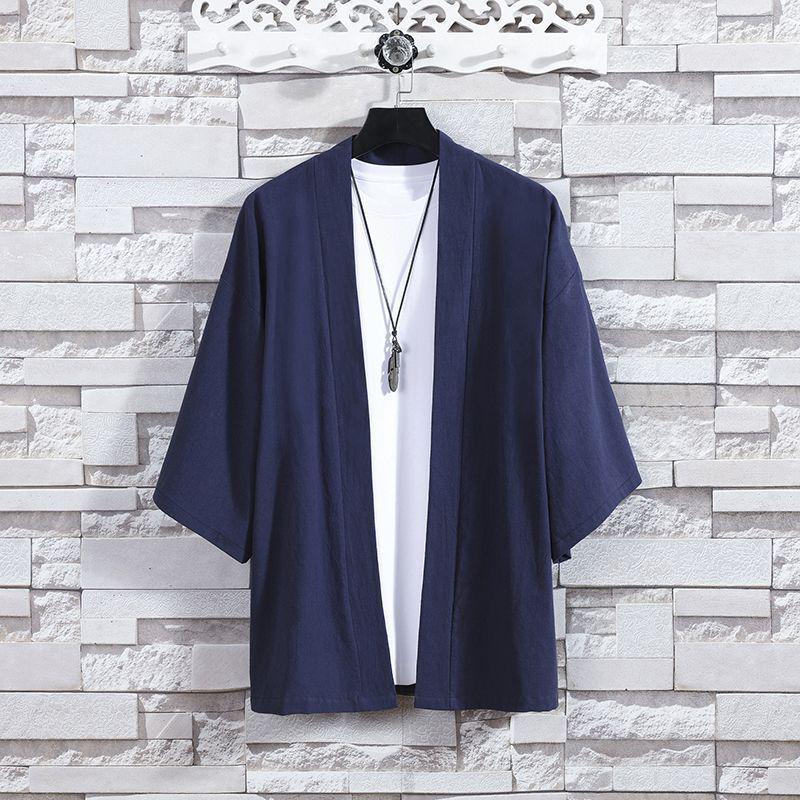 Men's Summer Thin Cotton Linen Hanfu Robe - Chinese Style, Short Sleeve, Zen Cloak