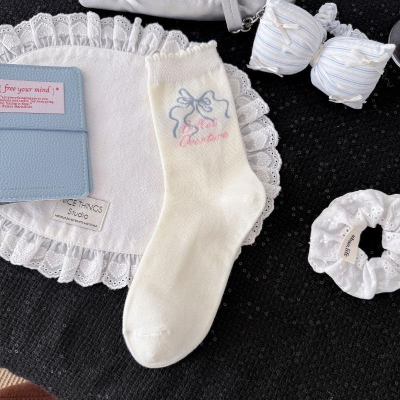 

Bows-knotted Socks - Children s Summer Light and Fresh Mid-length Socks with Sweet Lace Trimmings 1 pair
