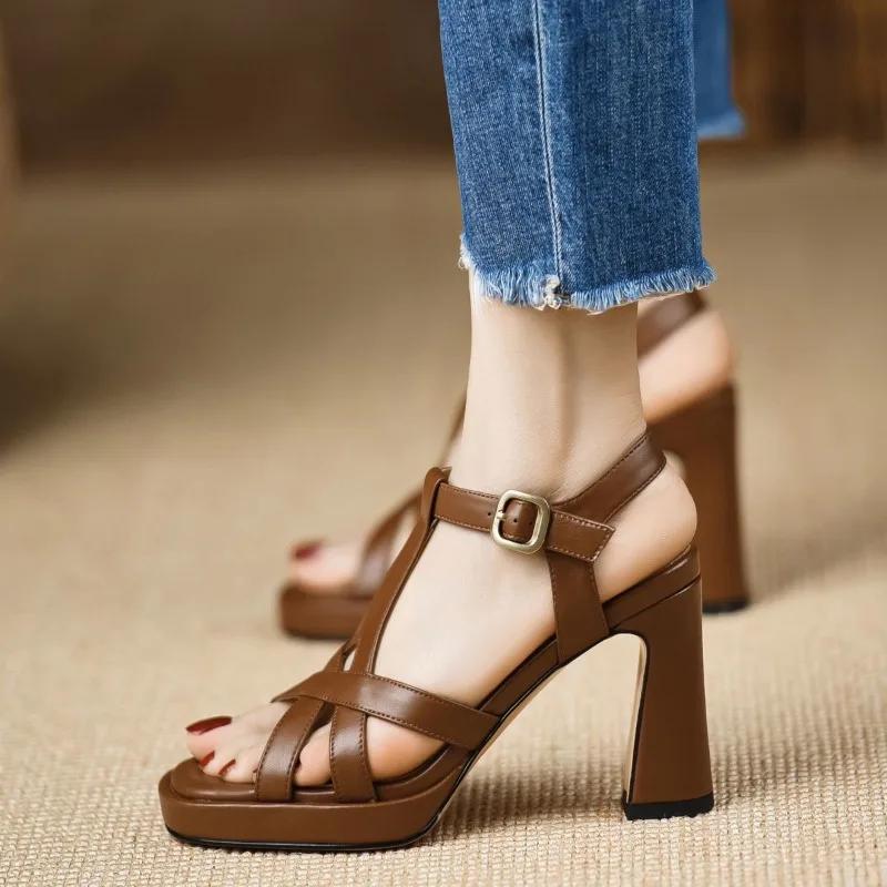 Women's Fashion Waterproof Platform Sandals Round Head Open-toe Line Buckle Soft Sole Anti-slip Wear-resistant High Heels