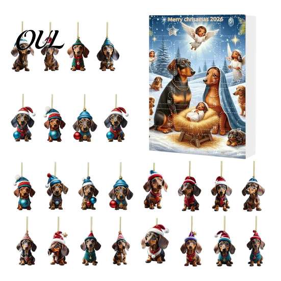 Calendari dell'Avvento 2026 Collezione Dachshund Carini, 24 Giorni Ciondolo Acrilico 2D Regalo di Natale per Amanti dei Cani Calendario del Conto alla Rovescia, Ornamenti da Collezione,
