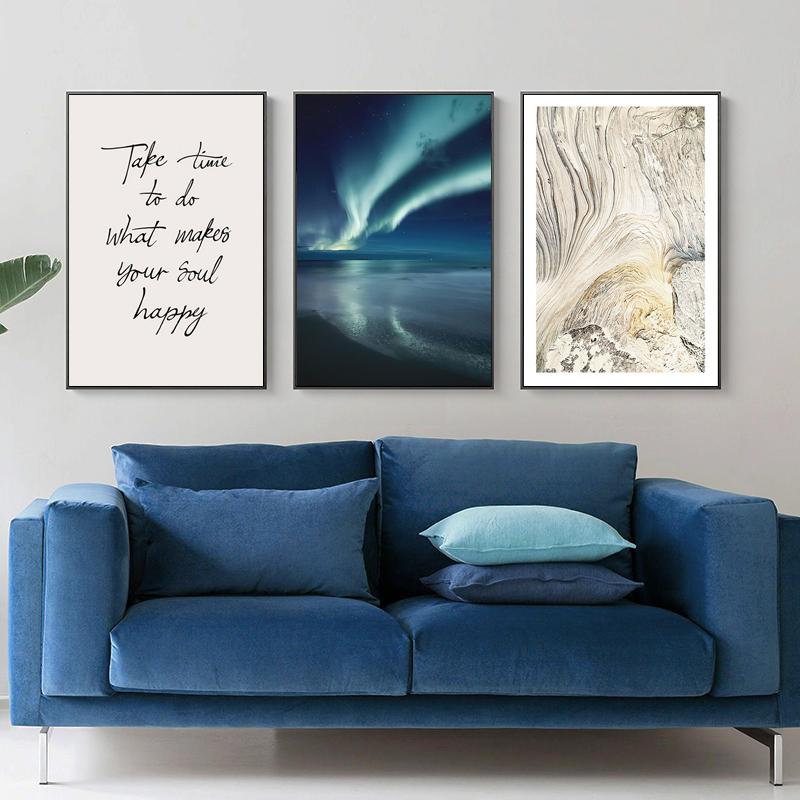 Snow Mountain Canvas Print Painting Nordic Aurora Lake River Scandinavian Forest Boat Landscape Poster Modern Picture Home Decor