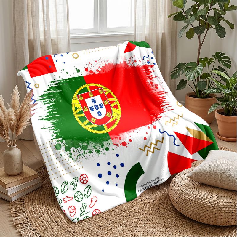 Portugal Football Printed Flannel Blanket Skin Friendly Warm Decorative Throw for Indoor Couch Bed Daily Use