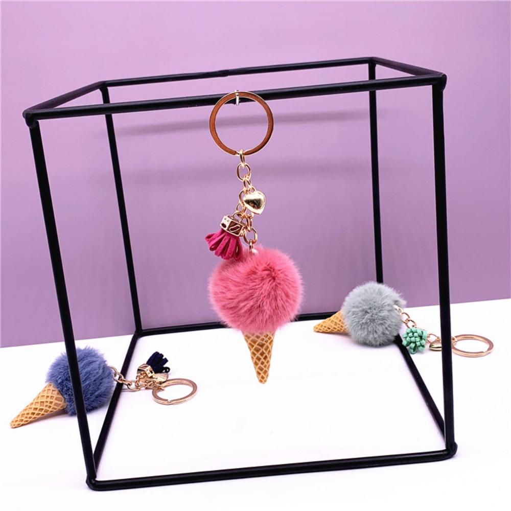 Ice Cream Keychain Cute Bag Cartoon Plush Pendant Cone Car Key Chain Ring Hairball Creative Gift