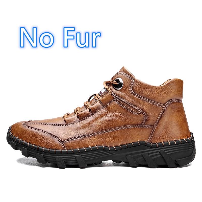 Big Size Cowhide Split Autumn Winter Warm Men Boots With Fur Vintage Motorcycle Boots Male Snow Ankle Boots Fashion Hiking Shoes