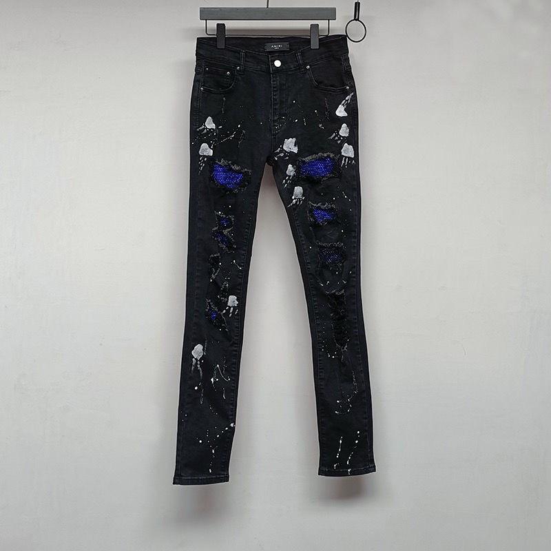 

AM Black Hot Diamond Ripped Jeans High Street Black Basic Ripped Skinny Stretch Jeans Trousers XXL