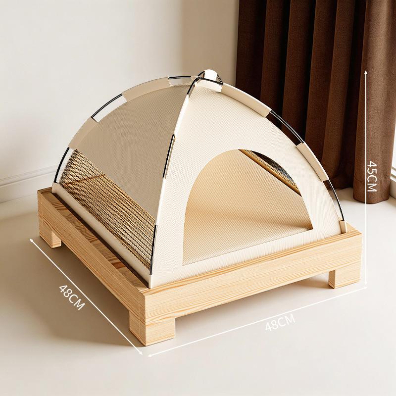 

Solid wood free installation cat tent universal cat house closed pet bed kennel villa bed грязно-белый