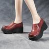 Fashion 6.5CM Handmade Wedges Heel Shoes Women Wide Head Design Genuine Leather Slip On Loafers Comfort Versatile Casual Lady Shoes