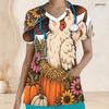 Women Plus Size Halloween Ghost Pumpkin Printed Scrub Top V Neck Short Sleeve With Front Pockets