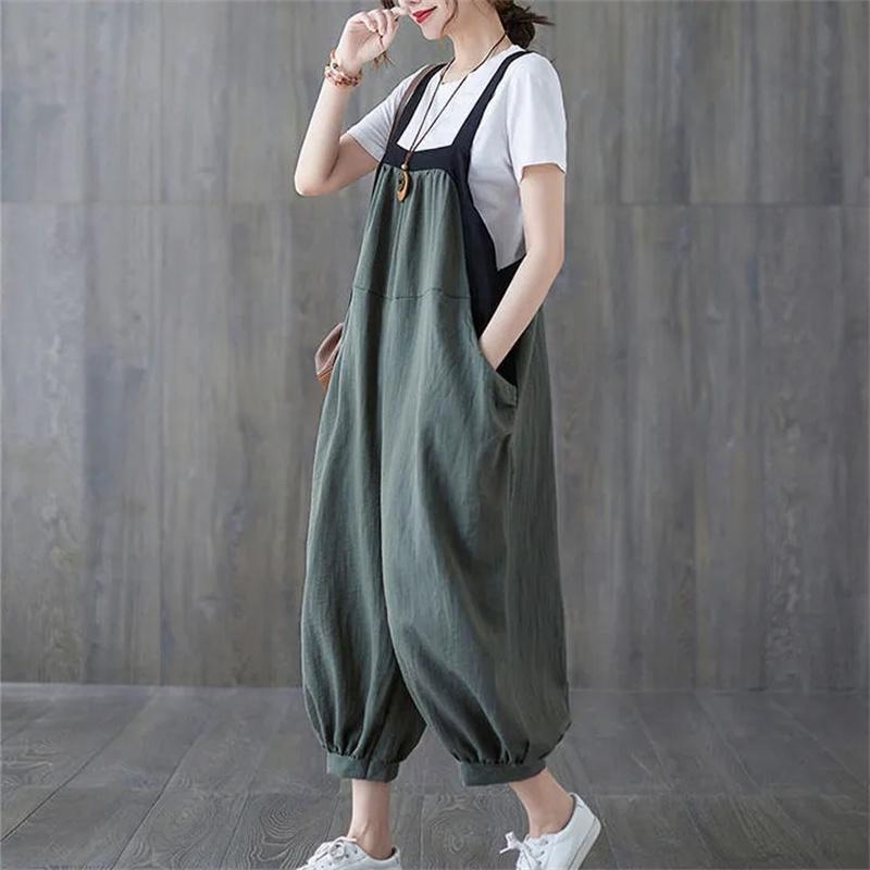 Legere Jumpsuits für Damen Sommer Große Größen Koreanische Lockere Harlan Jumpsuit-Hosen Einfarbige Damen Träger-Overalls